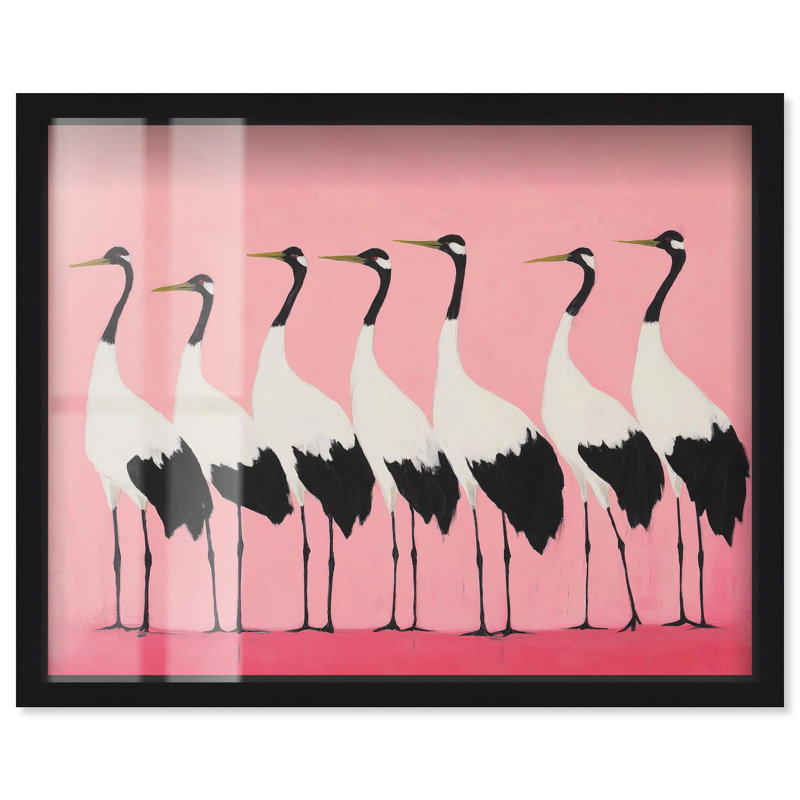 «Pink Plumage Parade Shadowbox» par Coastal Art, H 17 po x l 21 po, Noir