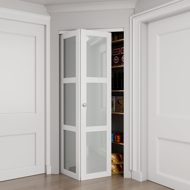 36 in. x 80 in. White Frosted Glass Solid Core MDF Bi-Fold Door