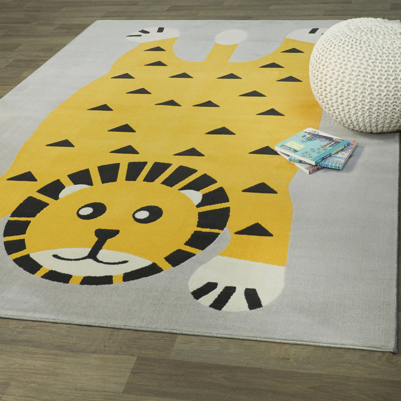 Power Loom Yellow/Black Area Rug, Rectangle 3'11" x 5'7"