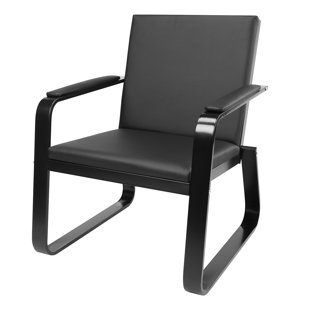 Black Upholstered Conference Room Chair With Armrests, Mid Back PU Leather Office Guest Chair, Sled Base Metal Frame Reception Chair For Home Office Waiting Room