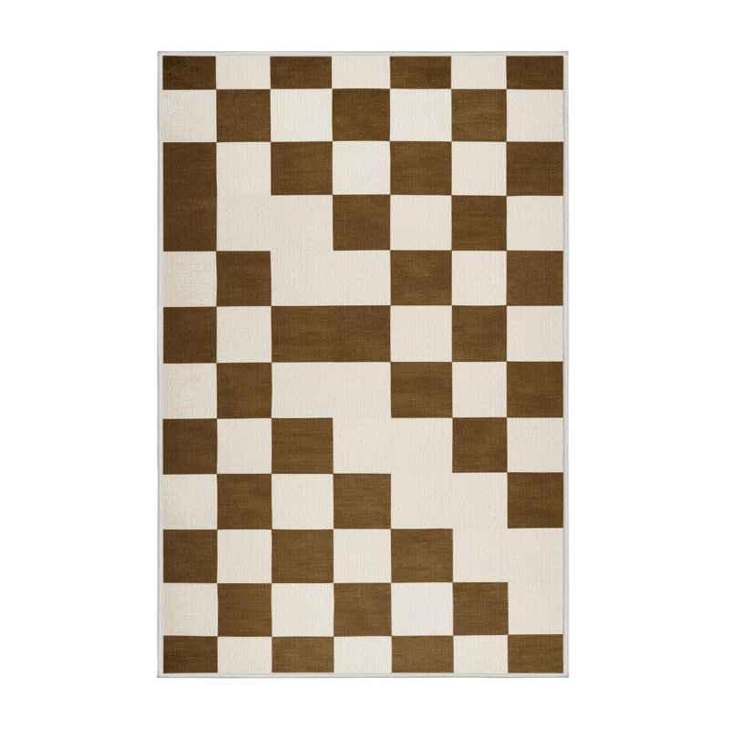 Tapis beige à carreaux lavable à la machine, Rectangle 2 pi x 3 pi