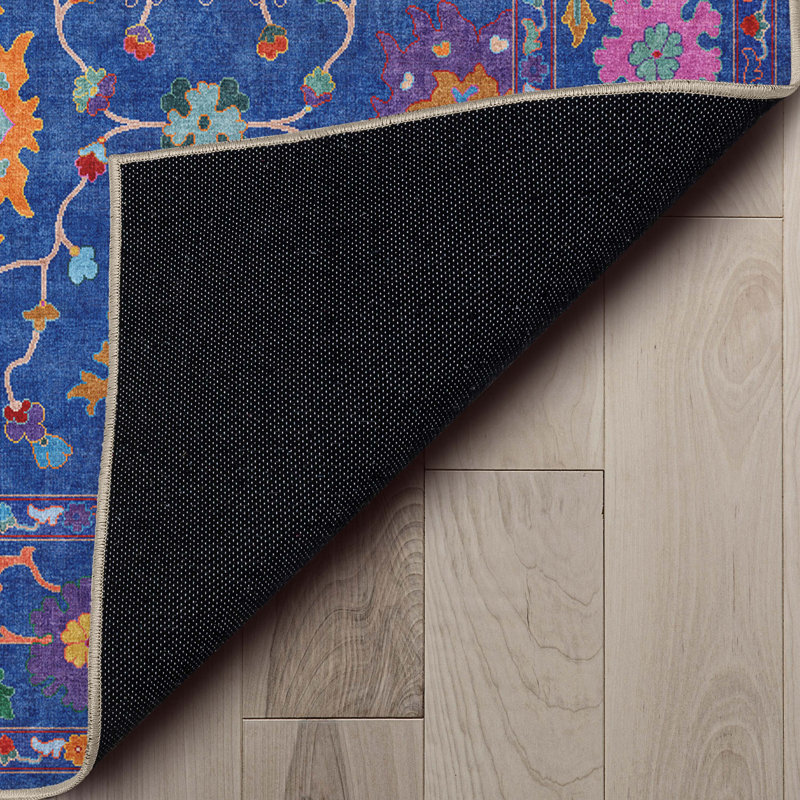 Bungalow Rose Adrith Bodrum Vintage Bohemian Floral Blue Multi Area Rug, Rectangle 5'3" x 7'3"