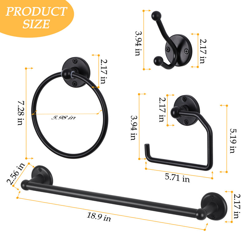 4 - Piece Bathroom Hardware Set, Black
