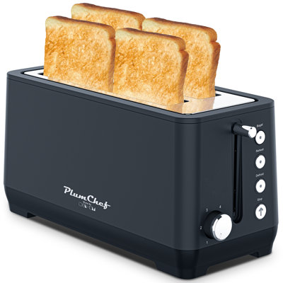 Matte Blue 4-slice Extra Wide Long Slot Toaster - 1500w Stainless Steel Toaster With Warming Rack, 6 Browning Settings, Bagel/defrost/reheat Functions & Removable Crumb Tray