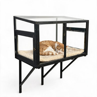 Boîte à fenêtre en bois pour chat, clôture de fenêtre Catio pour bronzer, observer les oiseaux et faire la sieste, perchoir de fenêtre pour grands chats