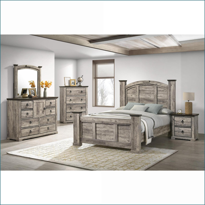Rustic Gray Two-Tone 2-Drawer Nightstand with Metal Knobs