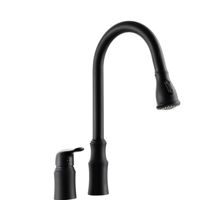 Robinet de cuisine noir mat avec poignée séparée, fonctionnement unique pour une température d'eau douce et un contrôle du débit, tête de pulvérisation rétractable rotative à 360 °, fabrication en laiton massif, modes doubles
