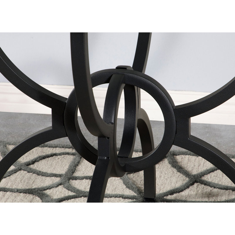 Table de salle à manger ronde de 122 cm (48 po) avec plateau en verre trempé transparent de 6 mm et pied central en métal gris anthracite, idéale pour les petits espaces modernes avec des éléments métalliques.