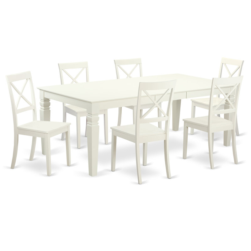 Ensemble de table de salle à manger 7 pièces composé d'une table de salle à manger rectangulaire avec rallonge papillon et 6 chaises de salle à manger, 42 x 84 po, lin