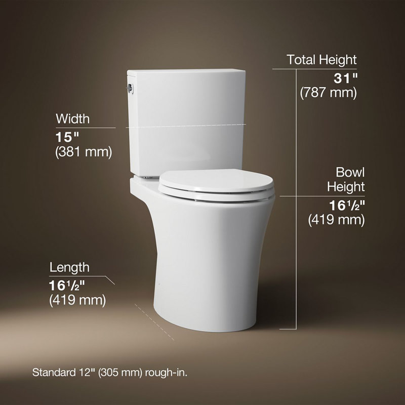 Veil Two-Piece Elongated Toilet With Skirted Trapway 1.28 GPF, White, Left