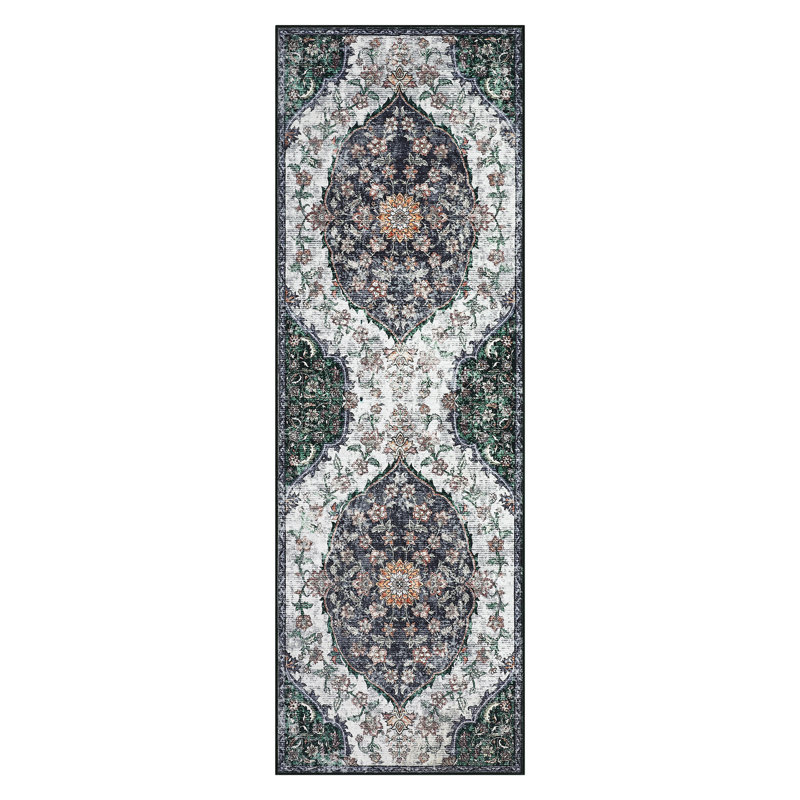 Vintage Machine Washable Bedroom Rug, Non-Slip Non-Shedding Low-Pile Dining Room Rug, Soft Rug for Living Room