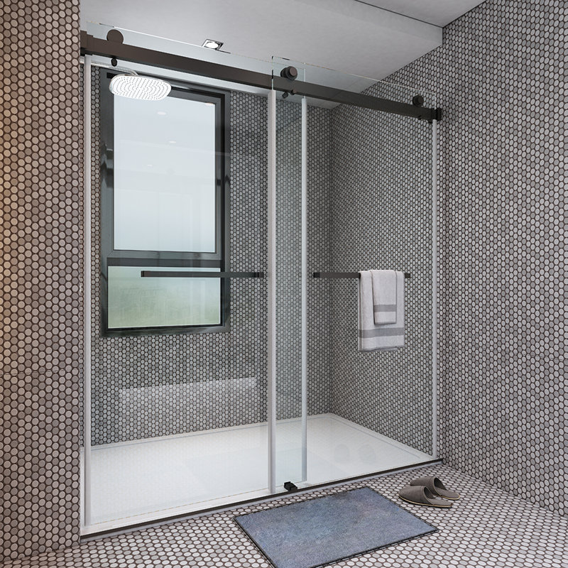 48" W x 76" H Frameless Double Sliding Shower Door with 10 mm ( 3/8") Clear Glass
