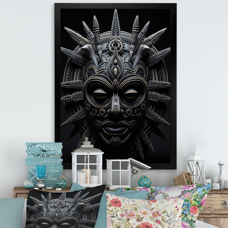Masque africain Leronda Tribu II, Cadre photo noir, H 32 po x l 24 po x P 1 po