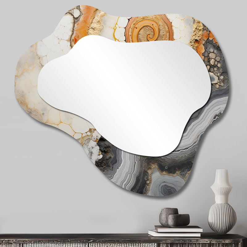 Beige et jaune pierre Geode Simplicity - miroir mural décoratif en pierre Geode Cloud, grand miroir asymétrique beige, impression d'art en métal