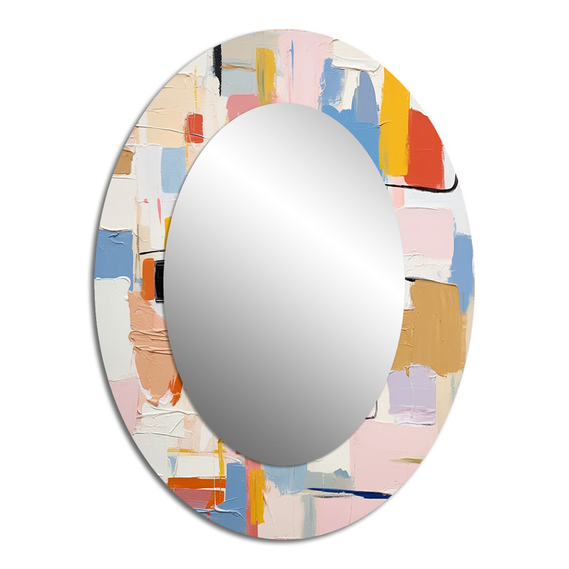 Pensées éphémères de Colorfields I - Grand miroir mural ovale sur métal, 40 po x 30 po