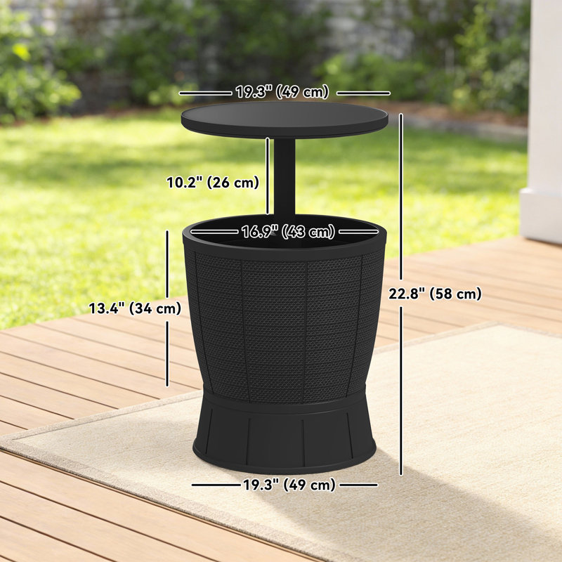 Table d'appoint d'extérieur, table d'appoint 11 gallons, noir, Noir