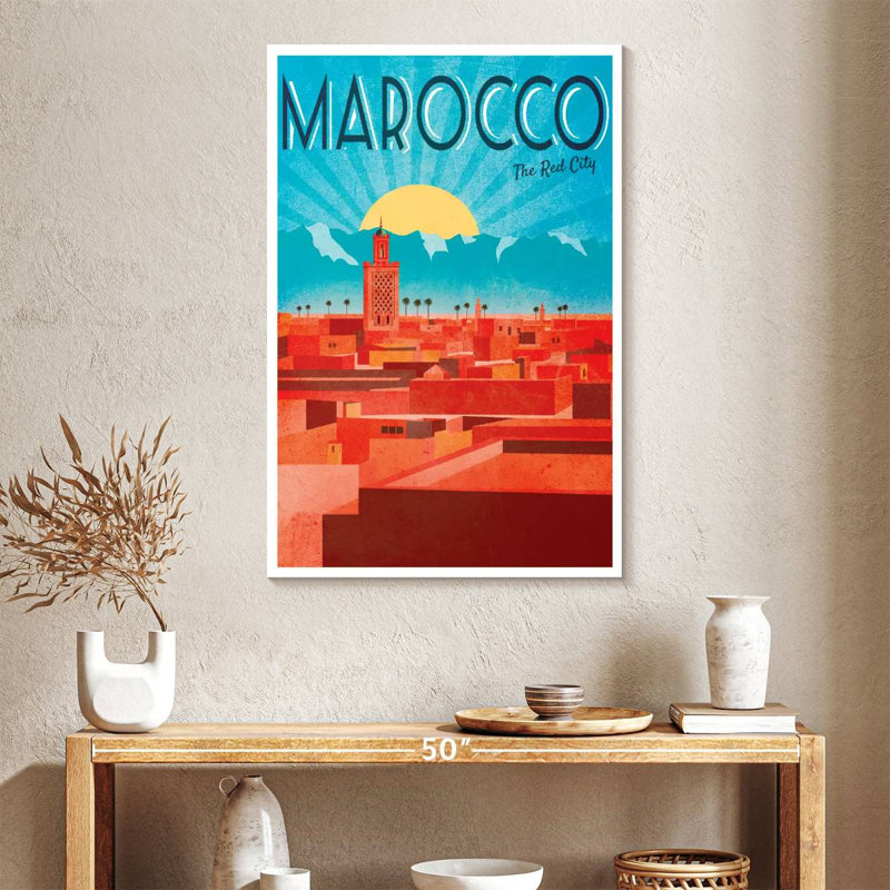Affiche rétro de Marrakech, H 39 po x l 26 po