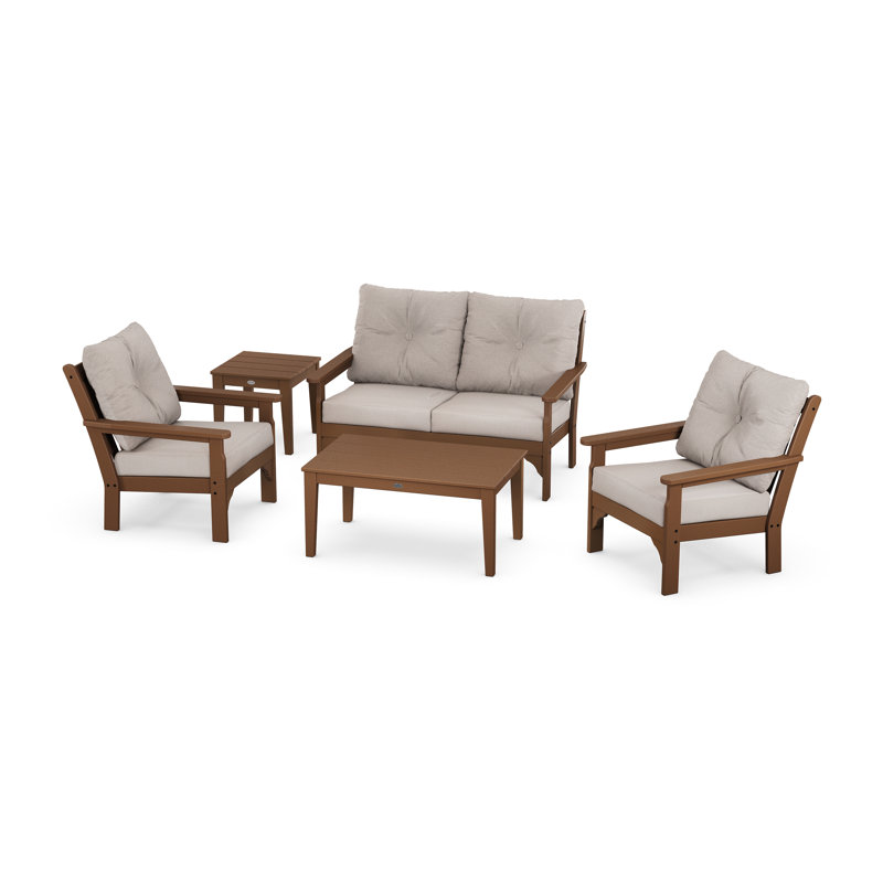 Vineyard 5-Piece Deep Seating Set, Teak, Dune Burlap