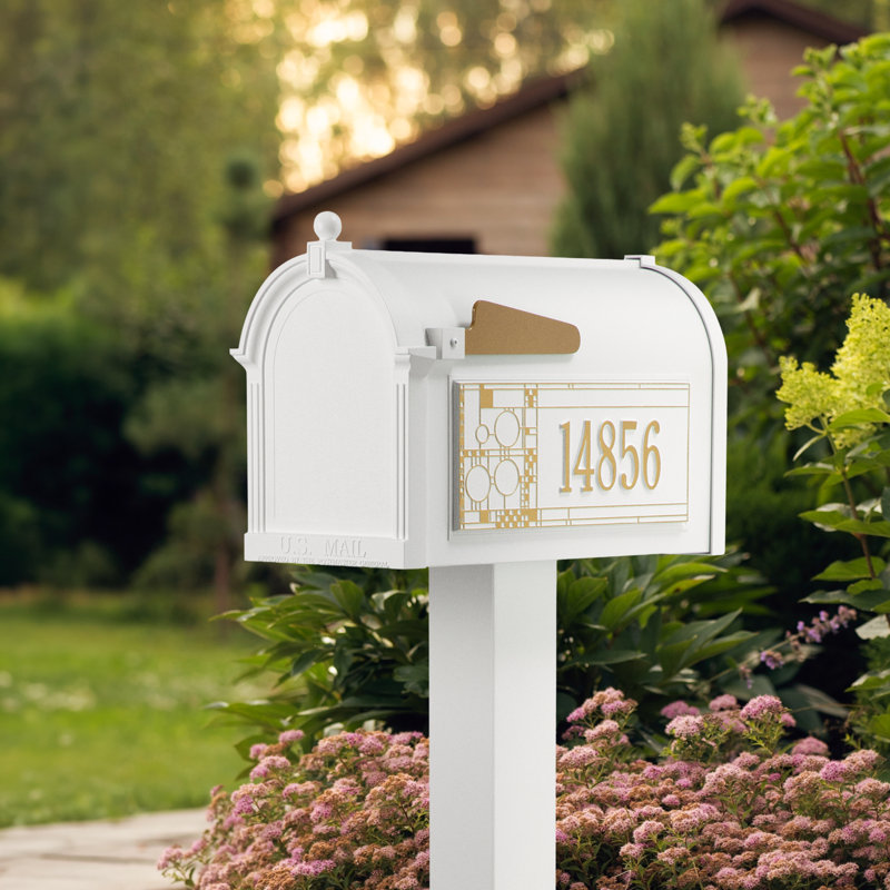 Package: Premium Mailbox Frank Lloyd Wright Coonley Package #2 (Capitol Mailbox, Standard Post, Personalized Coonley Side Plaques)