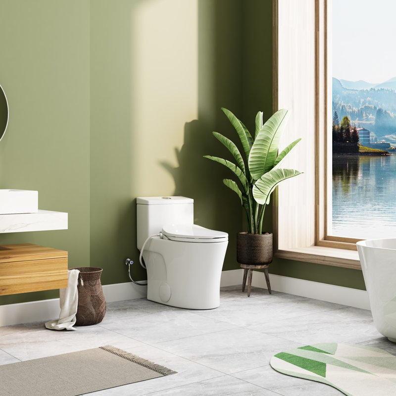 Toilette une pièce avec siège de bidet non électrique, siège de toilette allongé à hauteur de chaise ADA avec siège à buses réglables, siège à double chasse puissante et fermeture douce