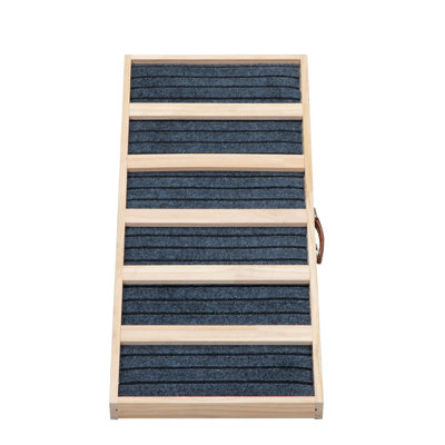 Longue rampe pour chien 39 po en bois, rampe pliante pour chien avec réglage de la hauteur de 16,3 po à 24 po et tapis antidérapant pour canapé-lit, naturel