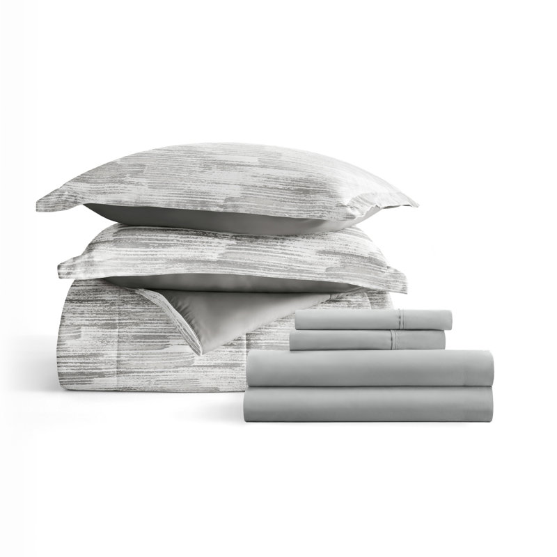 7-Piece Bedding Bundle - Pattern Comforter and Sheet Set, Twin XL Comforter + 1 Additional Piece, Gray Abstract