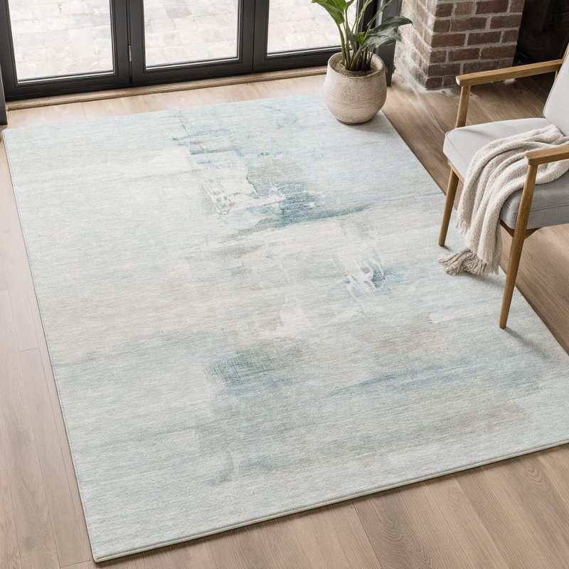 Tapis abstrait lavable à la machine de qualité supérieure Mayfield, Ciel, 9 pi x 12 pi