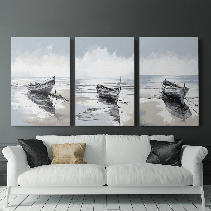 Série Sea and Shore CXV - Ensemble de 3 toiles tendues avec châssis - Prêt à être accroché, H 27 po x l 18 po