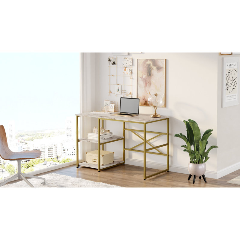 Bureau d'étude moderne avec pieds en métal, 47,2 po x 29,5 po x 23,6 po | 100% panneau de particules enduit de mélamine, épaisseur: 0,7 pouce | Élégant et fonctionnel pour les bureaux à domicile et les espaces d'étude