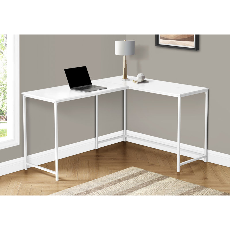 Computer Desk, Home Office, Corner, 58"l, L Shape, Work, Laptop, Laminate, Metal, Contemporary, Modern, White/White
