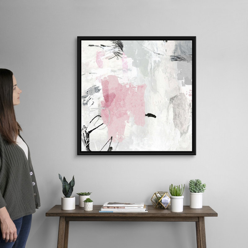 Grey Pink II - Painting on Canvas, 32" H x 32" W, Floater Framed Canvas, Black