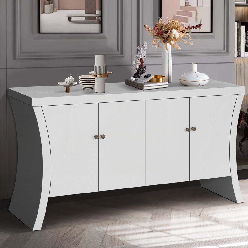 59"Wood Storage Console Table with 4-Door, White