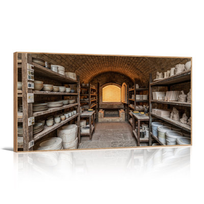 Brick Vaulted Pottery Studio with Glowing Kiln Canvas Wall Art