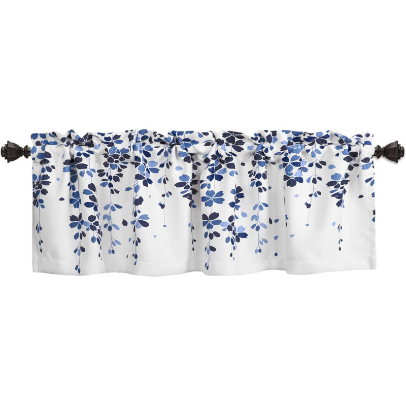 Cantonnière Weeping Flower Light, Bleu marine/bleu, L 18 po x L 52 po