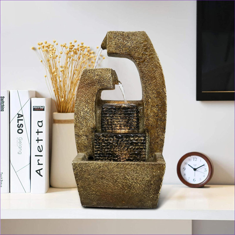 Fontaines | Fontaine de table d'intérieur moderne avec lumières DEL, pour bureau à domicile et amp; Comptoir | Résine | Chute d'eau