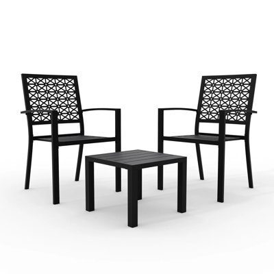 3 Pcs Steel Outdoor Bistro Set – Patio Furniture Set with Chairs and Table, Stackable Design, Rust-Proof Steel Frame, Ergonomic Seats for Porch, Balcony & Garden, Black