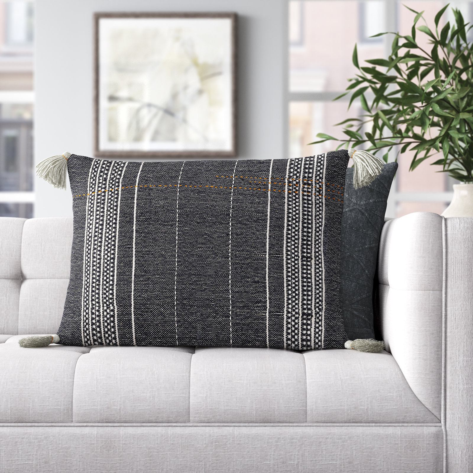 Gordon Embroidered Cotton Lumbar Throw Pillow, No Fill