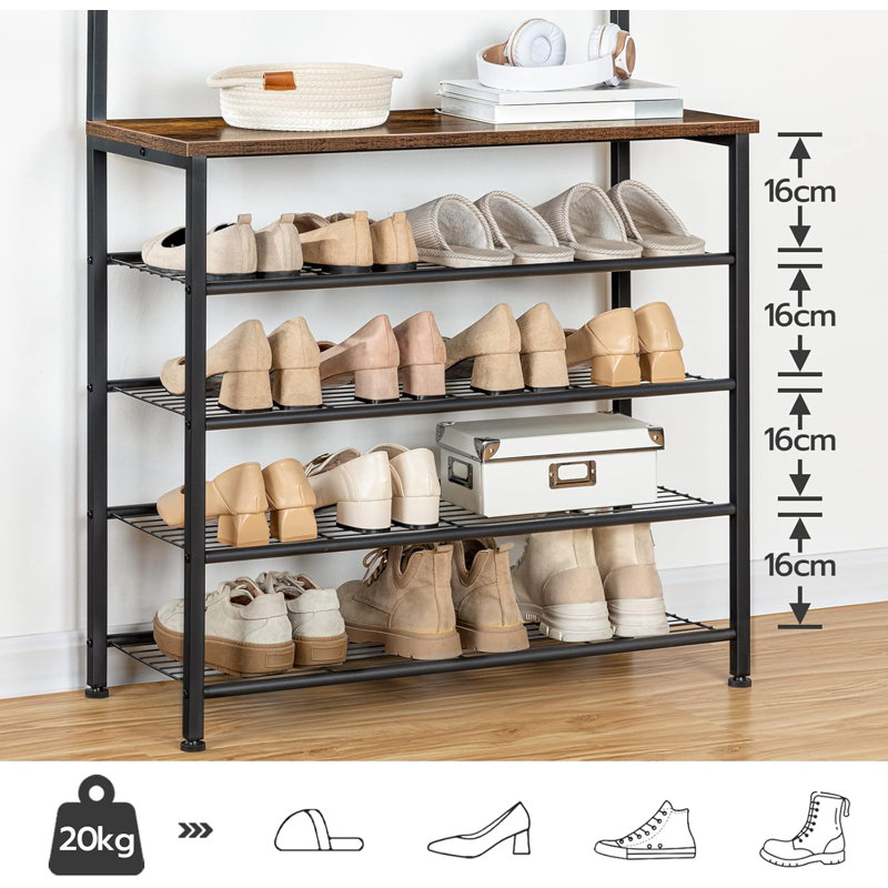 Aarran Hall Tree with Shoe Storage and 9 Hooks,Shoe and Coat Rack