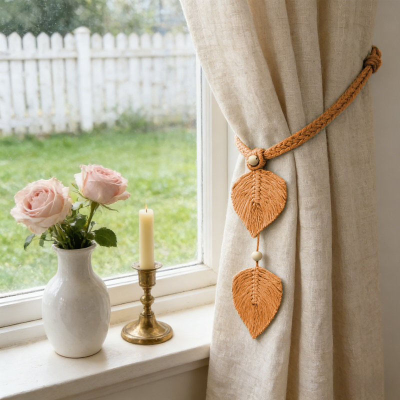 Feuilles de rideaux en forme de feuille Embrasse Accessoires de chambre Boucle de rideau Corde Décoration faite à la main