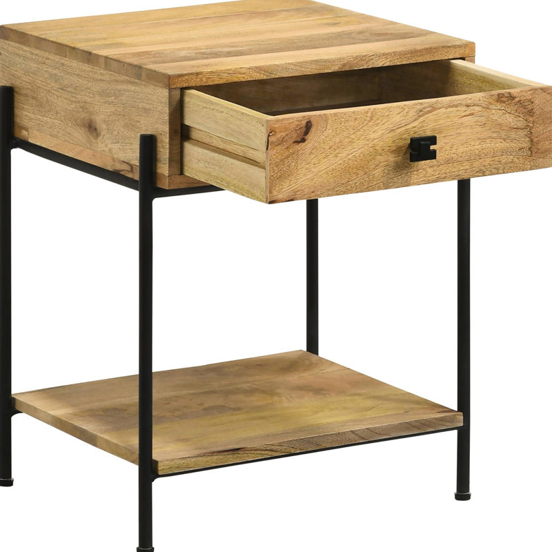 Table en bois de manguier avec tablette inférieure et 1 tiroir - Décoration d'entrée rustique 1 décor