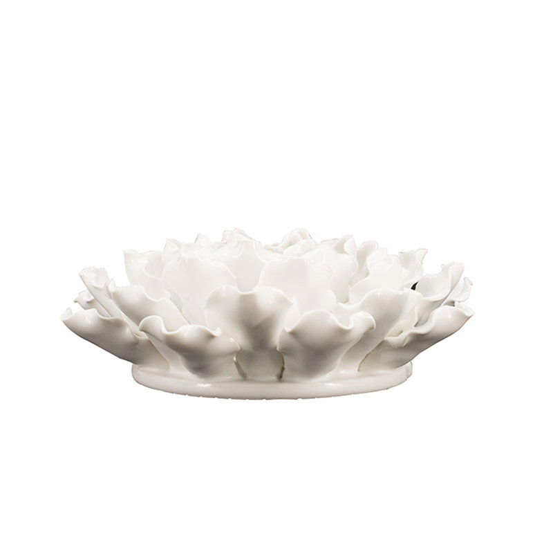 D7.3x2.8" Handmade Cream Ceramic Flower Wall Decor Accent, 2.8" H x 7.3" W x 7.3" D