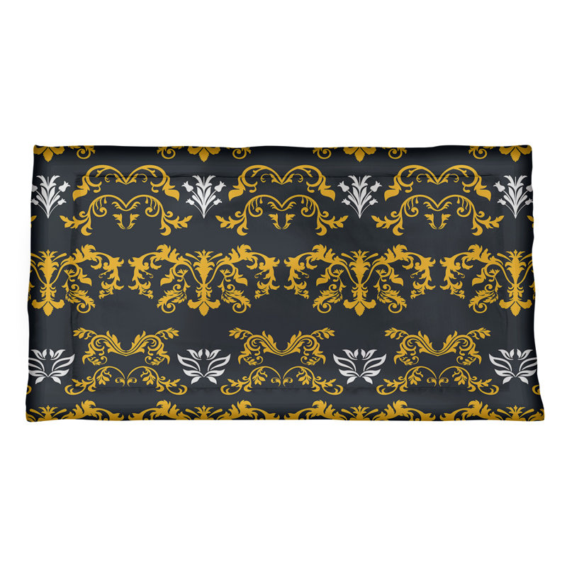 Football Baroque Pattern Pillow Sham, Microfiber, King, Black/Gold/White