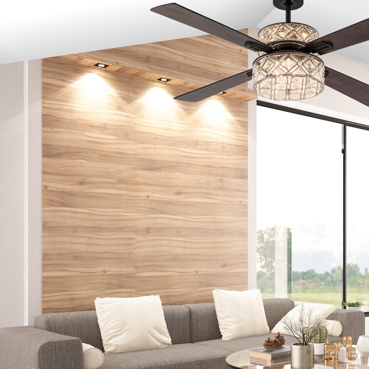 52'' LED Double Lit Ceiling Fan with Remote Control and Geometric Crystal  Shade