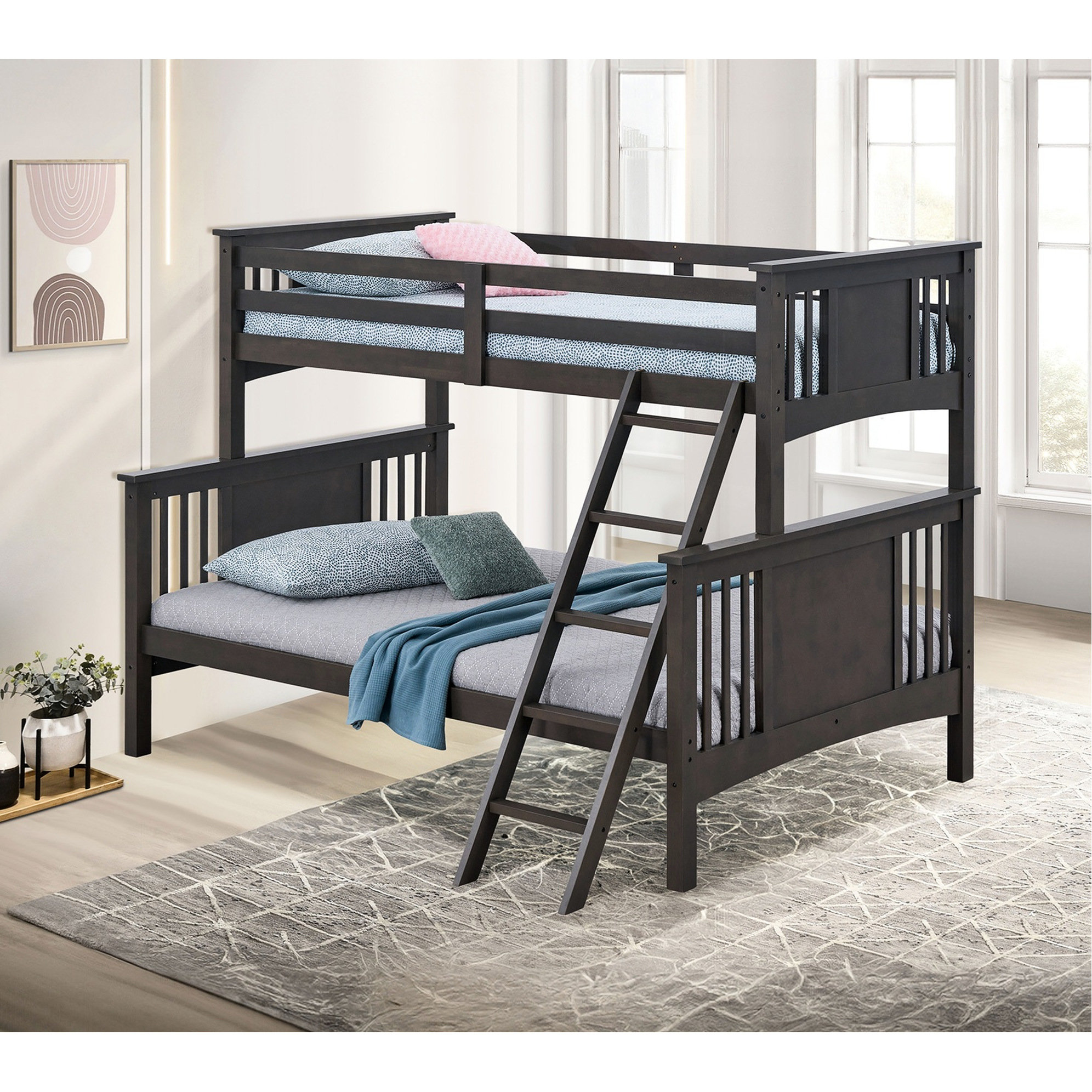 Latitude Run® Transitional Style Twin Over Full Grey Mix Bunk Bed ...