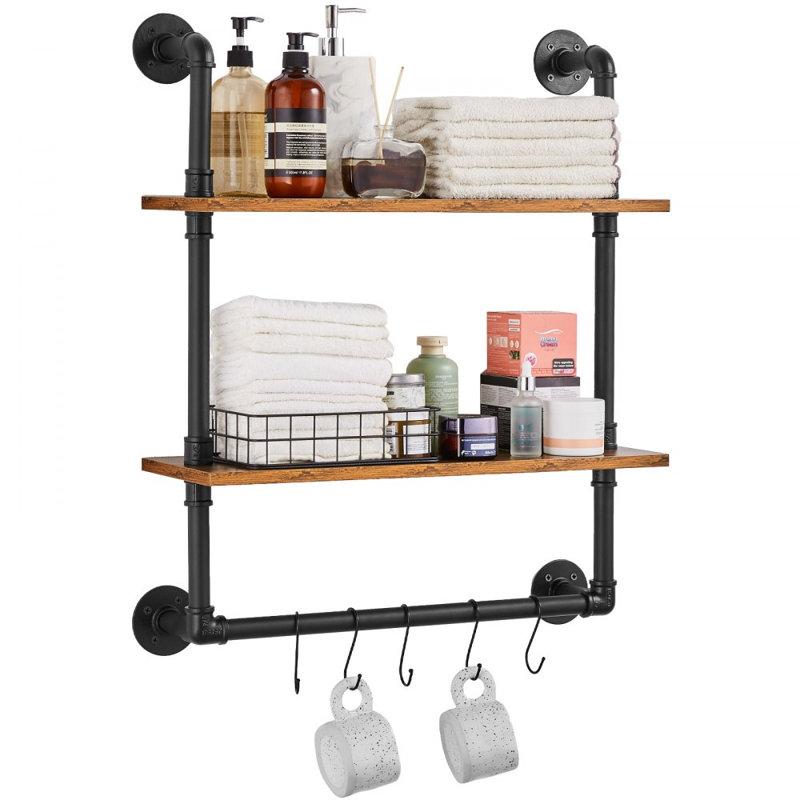 Étagère à tuyaux industrielle 2 niveaux 24 x 7,87 po à fixation murale pour cuisine