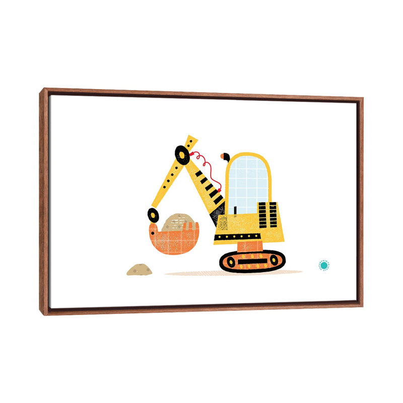 Excavator - impression d'art graphique, Pas de tapis, H 18 po x l 26 po x P 1,5 po, Toile avec cadre brun