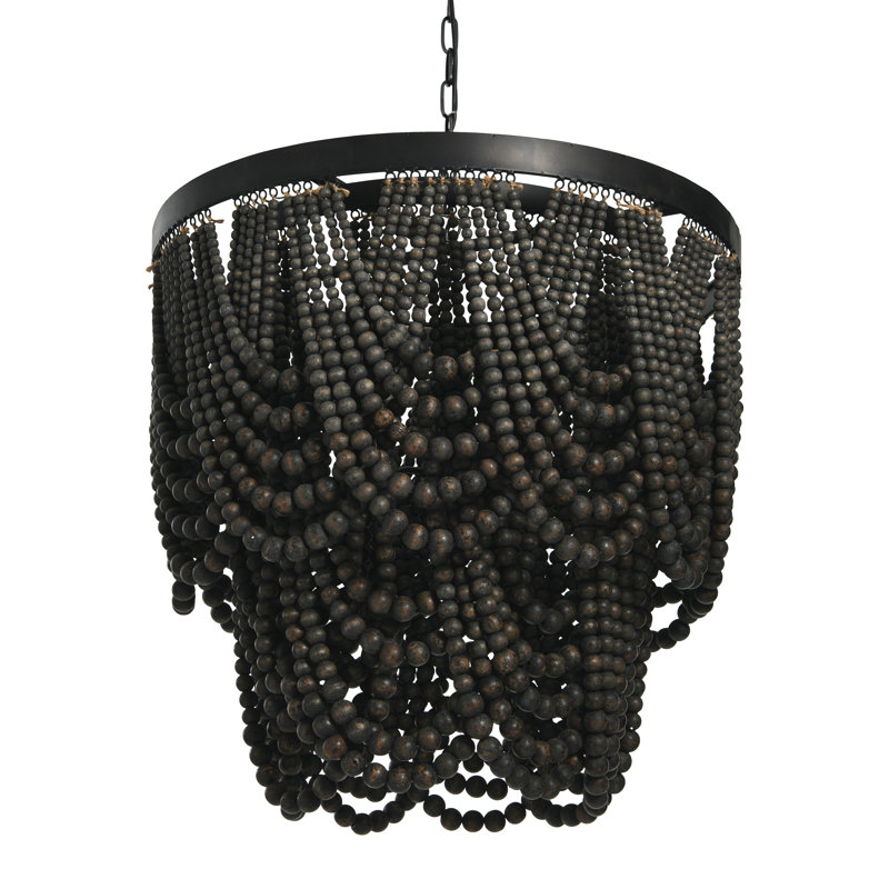 Lustre perlé en bois à 2 niveaux, Noir