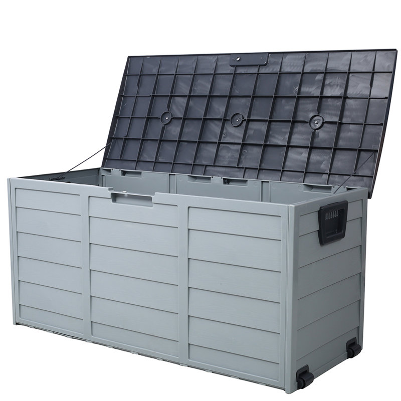 All Weather Uv Pool Deck Box Storage Shed Bin Backyard Patio Outdoor W/ Wheel,75 Gallon Resin Deck Box-Organization