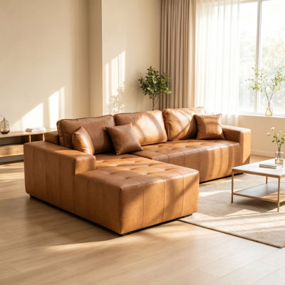 4-Piece Faux Leather L-Shaped Compression Sectional Sofa