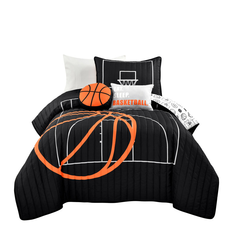 Ensemble de courtepointe réversible Basketball Game, Courtepointe pour lit simple, 1 taie décorative e
